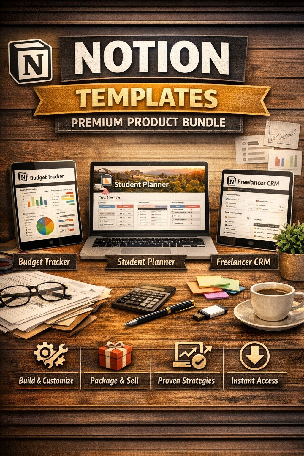 Notion Templates Premium Product Bundle | Budget Tracker • Student Planner